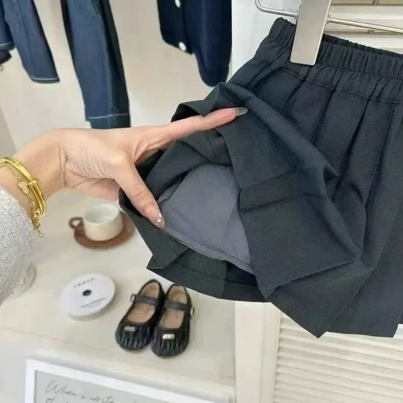 Spring And Summer Girls' College Style Solid Color Pleated Skirt Set Summer Short Sleeved Shirt Two-Piece Set Stylish