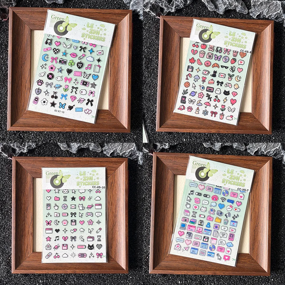 Retro Cartoon Pixel Art Sticker Record Planet Rainbow Animal Heart Bow Game Icon DIY Scrapbook Phone Nail Decor Creative Toy