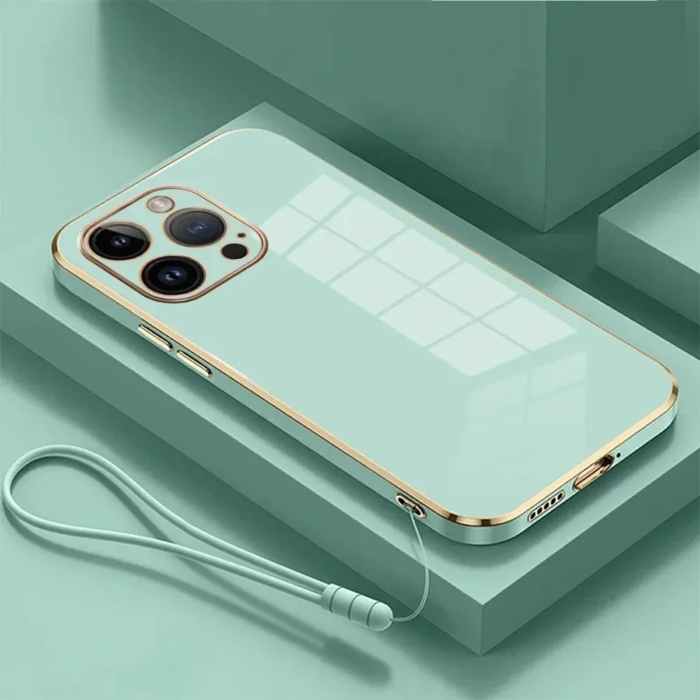 Plated Soft Phone Case For iPhone 17 Air 16 E 15 14 13 12 11 Pro Max Plus Mini Shockproof Silicone Lens Protect Wristband Cover