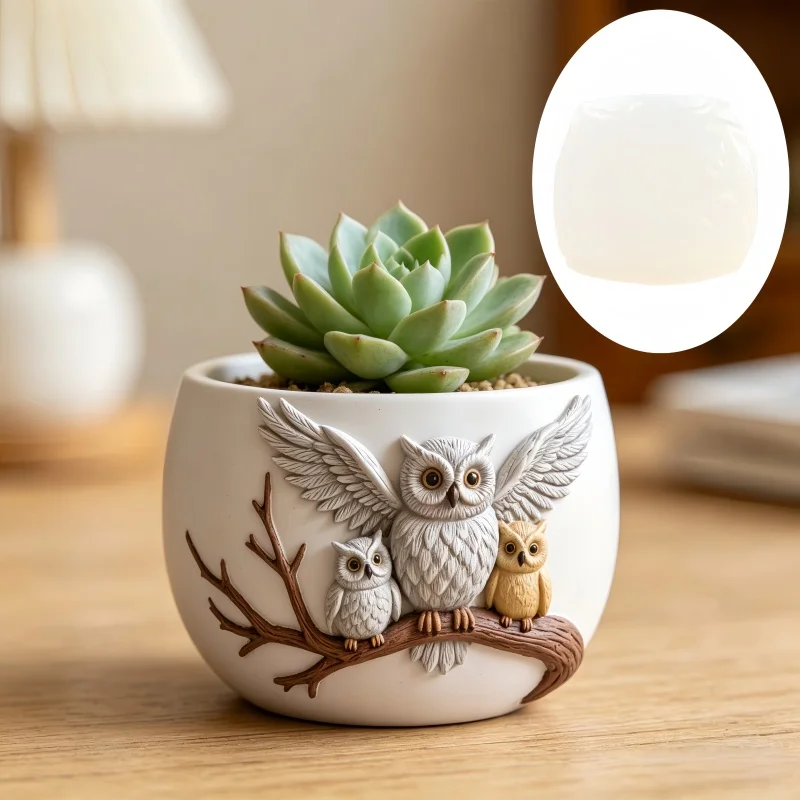 The owl standing on the branch is a relief succulent plant flowerpot resin silicone mold owl storage box candle cup gypsum molds