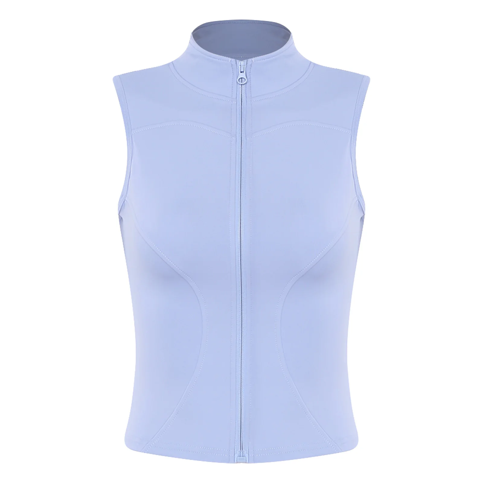 Women Summer Daily Sports Vest Stand Collar Sleeveless Solid Color Tank Top Athletic Vest for Yoga Pilates Gym Fitness Running