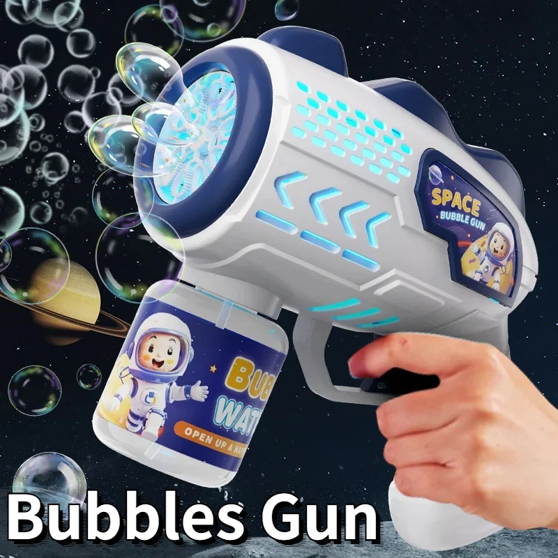 Space Astronauts Fully Automatic Bubble Gun Rocket Bubbles Machine Automatic Blower with Bubble Liquid Toys for Kids Bubble Gift