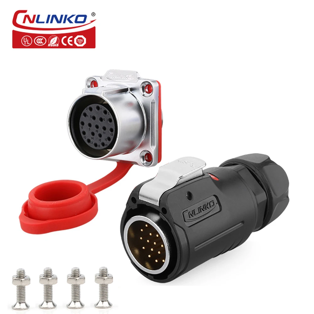 CNLINKO M24 IP68 Waterproof Electrical Connector 2 3 4 10 12 19 24 Pin 25A Male Plug & Female Socket Panel Aviation Connector