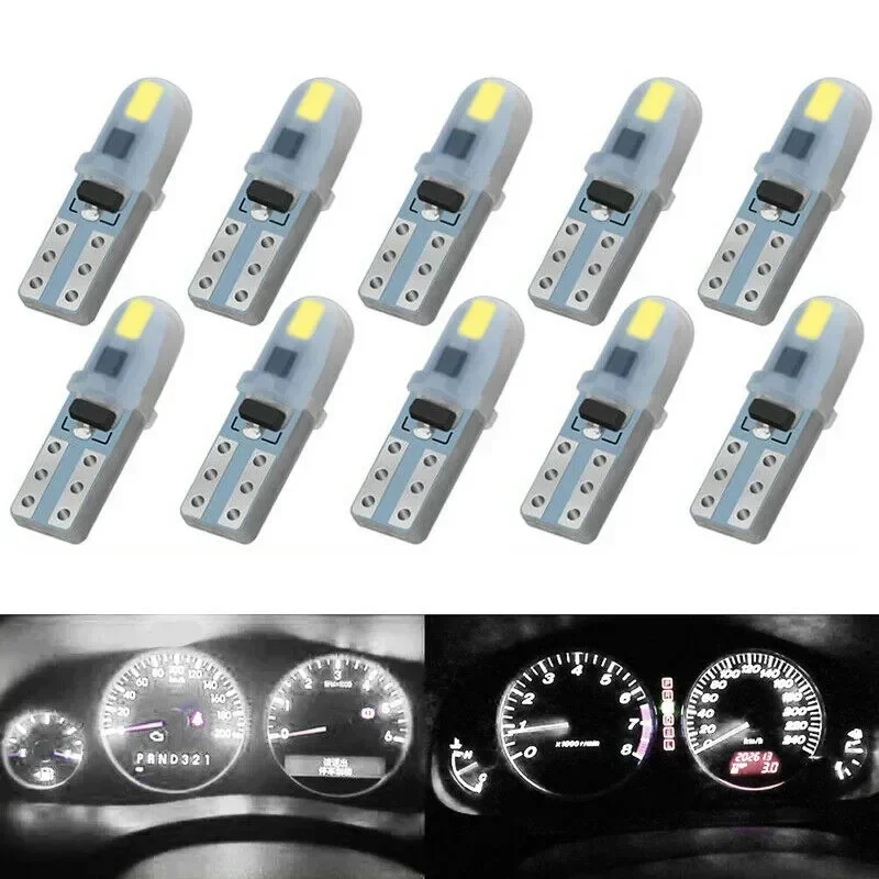 

10pcs T5 Led Bulb 3014 Chips Super Bright Car Board Instrument Panel Lamp Auto Dashboard Warming Indicator Wedge Light 12V