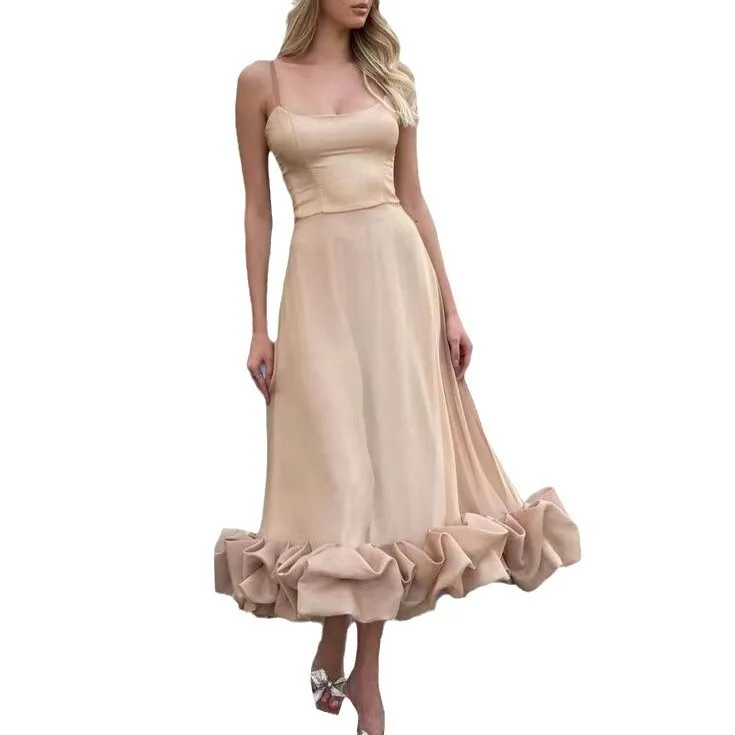 

Весна 2025, новый продукт, модный утягивающий ремень с трехмерной юбкой трапециевидной формы с цветком, женское вечернее платье