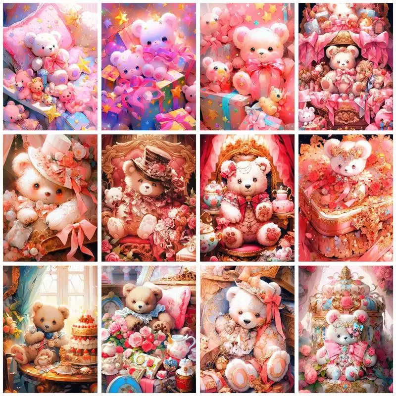 

GATYZTORY Paint By Number Kits Pink Bear Draw Picture By Numbers Canvas Painting On The Wall Handmade Products Handicraft Kits