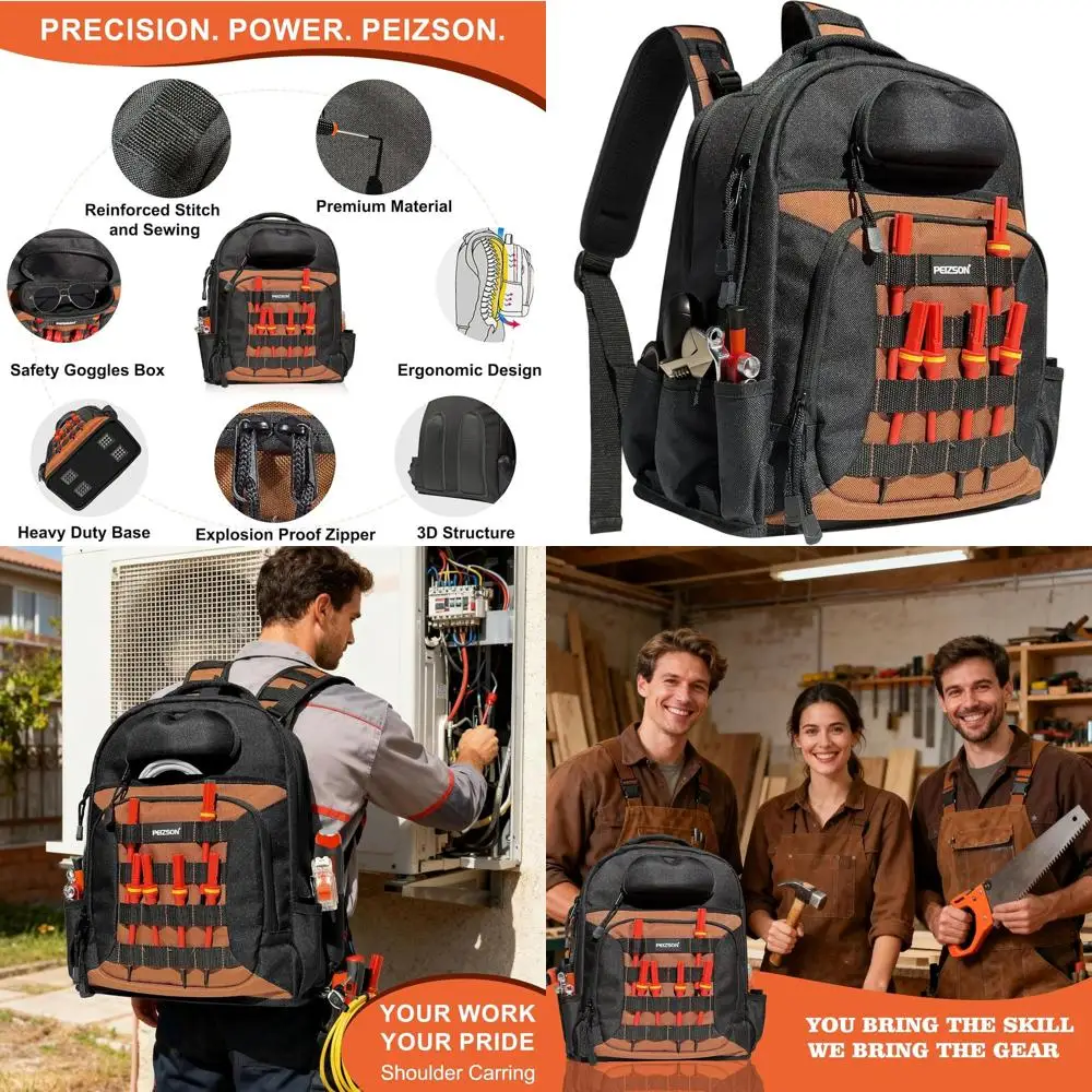 

Рюкзак для инструментов электрика с 4 отделениями, 39 карманами, 31 креплением MOLLE и держателем для очков