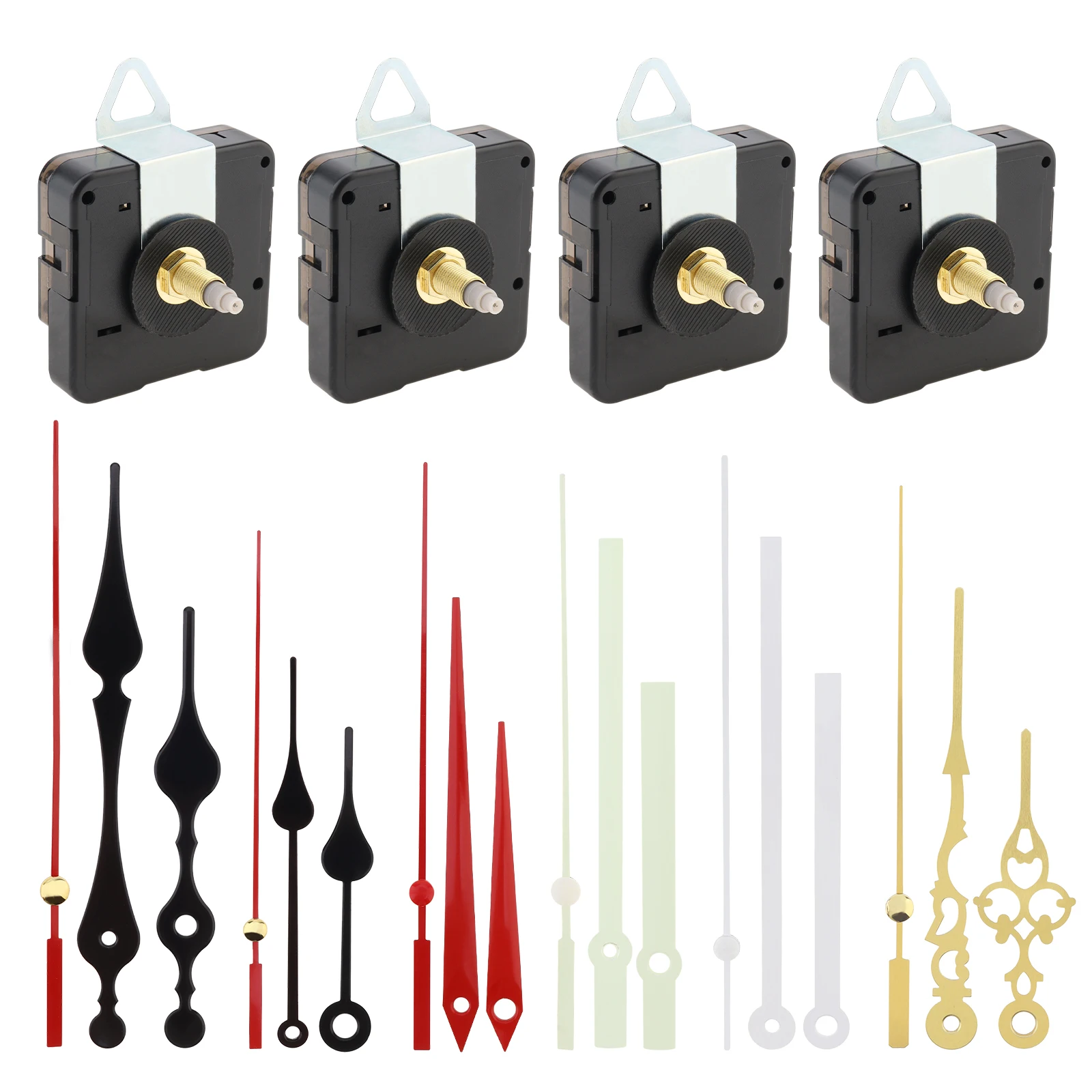 4pcs 22mm Length Shaft Quartz Battery Operated Silent Clock Movement Mechanisms for Clock Repair with 6 Different Pairs of Hands