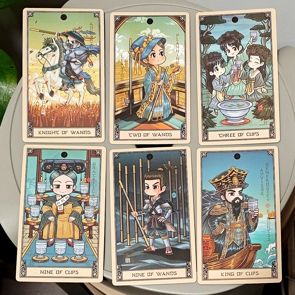 Indigo De China Tarot Deck 12*7cm, 79 Cute Chinese-Style Cards 350GSM Double-Sided Embossed Matte Cardstock in Rigid Box