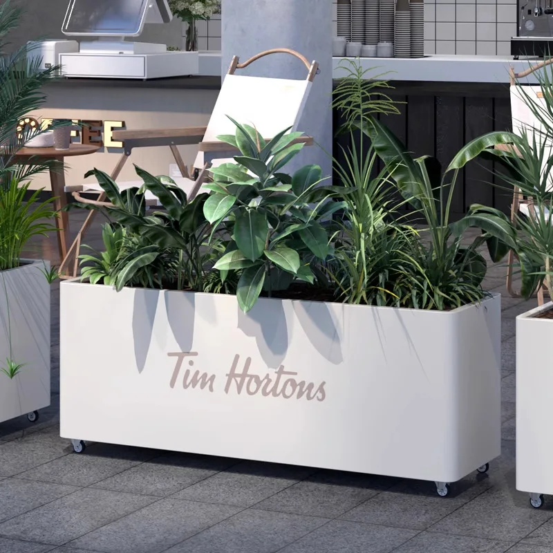 Outdoor stainless steel flower box rounded corner flower slot cafe milk tea shop outer pendulum fence partition wrought iron flo