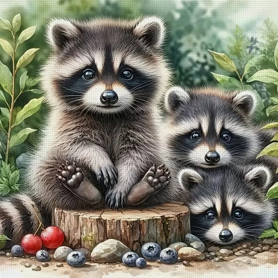 

Three Raccoons Cross Stitch Kit DIY 11CT Embroidery Home Wall Decor Gift Handmade Material Frameless Semi-Finished 36×36cm