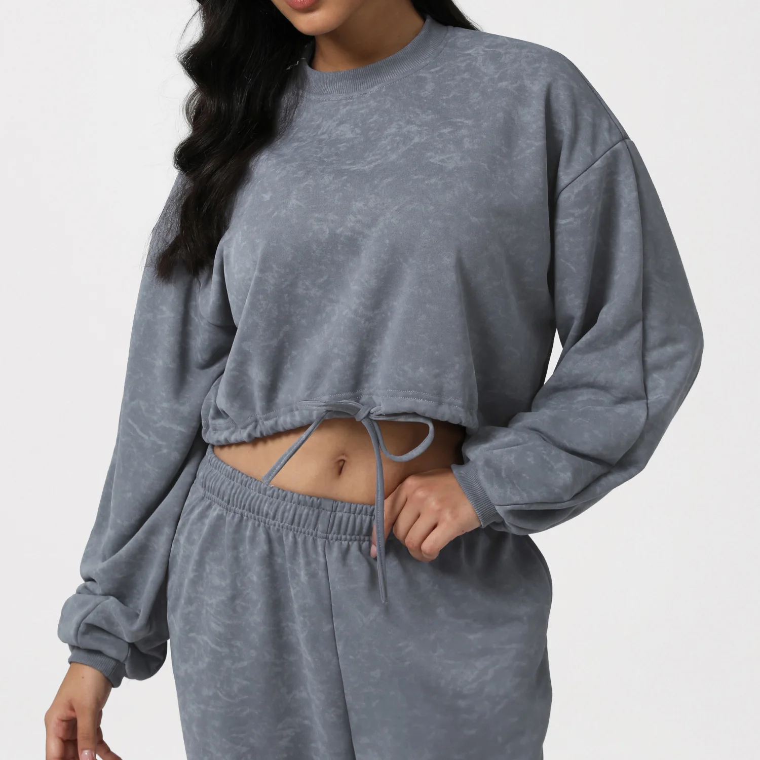 

Осенне-зимние толстовки на шнурке, повседневные укороченные топы с длинными рукавами и принтом для тренировок, фитнеса, с круглым вырезом, свободный топ для бега в тренажерном зале на открытом воздухе