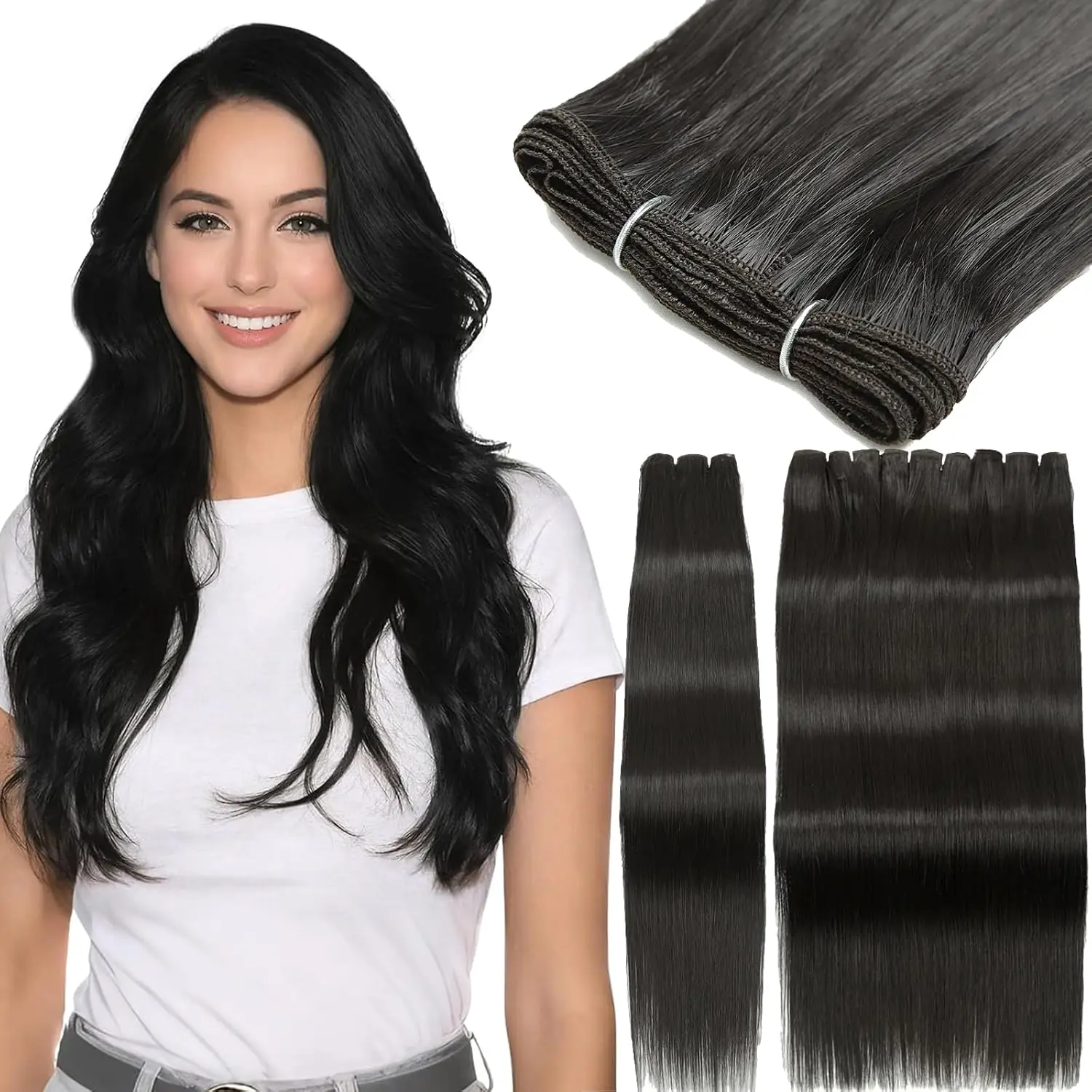 Synthetic Long Straight hair extensions, 26 inch 50g, quick weaving, healthyshiny close to human hair for Women Daily Wear