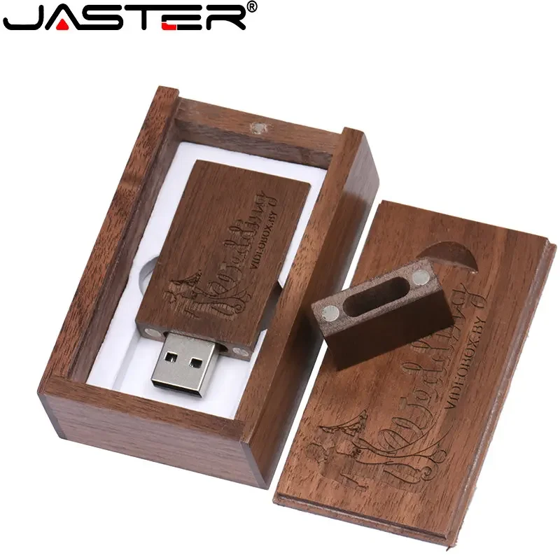 JASTER Walnut wood USB 2.0 Flash Drives 64GB Free Custom logo Pen drive 32GB Memory Stick Creative gift External storage U Disk