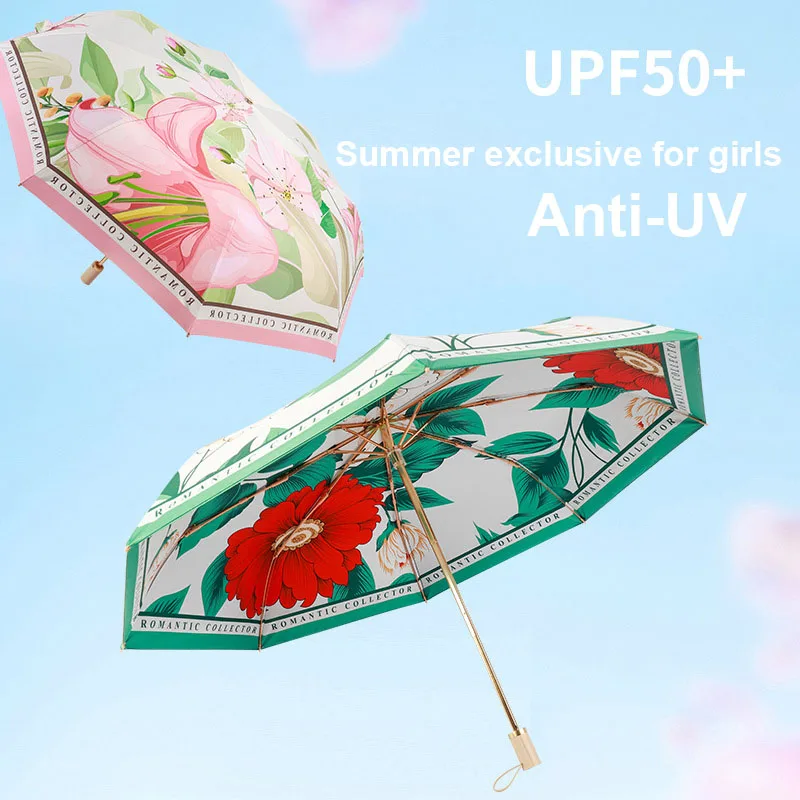 New Double Layer 3D Flower Printed Sun Umbrella Women Girl Kids Sunscreen Sunproof Waterproof Anti-ultraviolet Folding Umbrellas