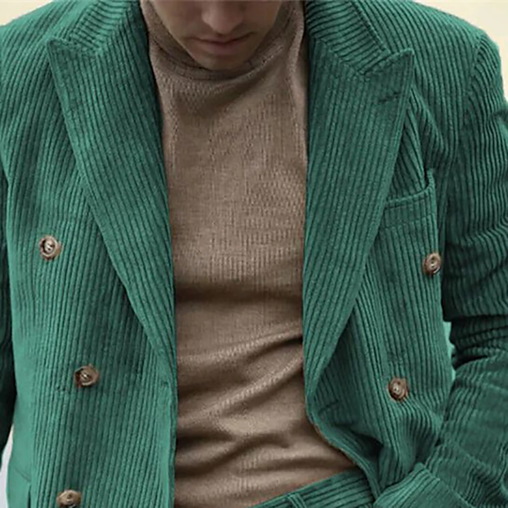 

Retro Men's Corduroy Suit 2 Piece Set Vintage Narrow Rib Blazer & Pants Autumn Winter Wedding Party Causal Daily Office Wear