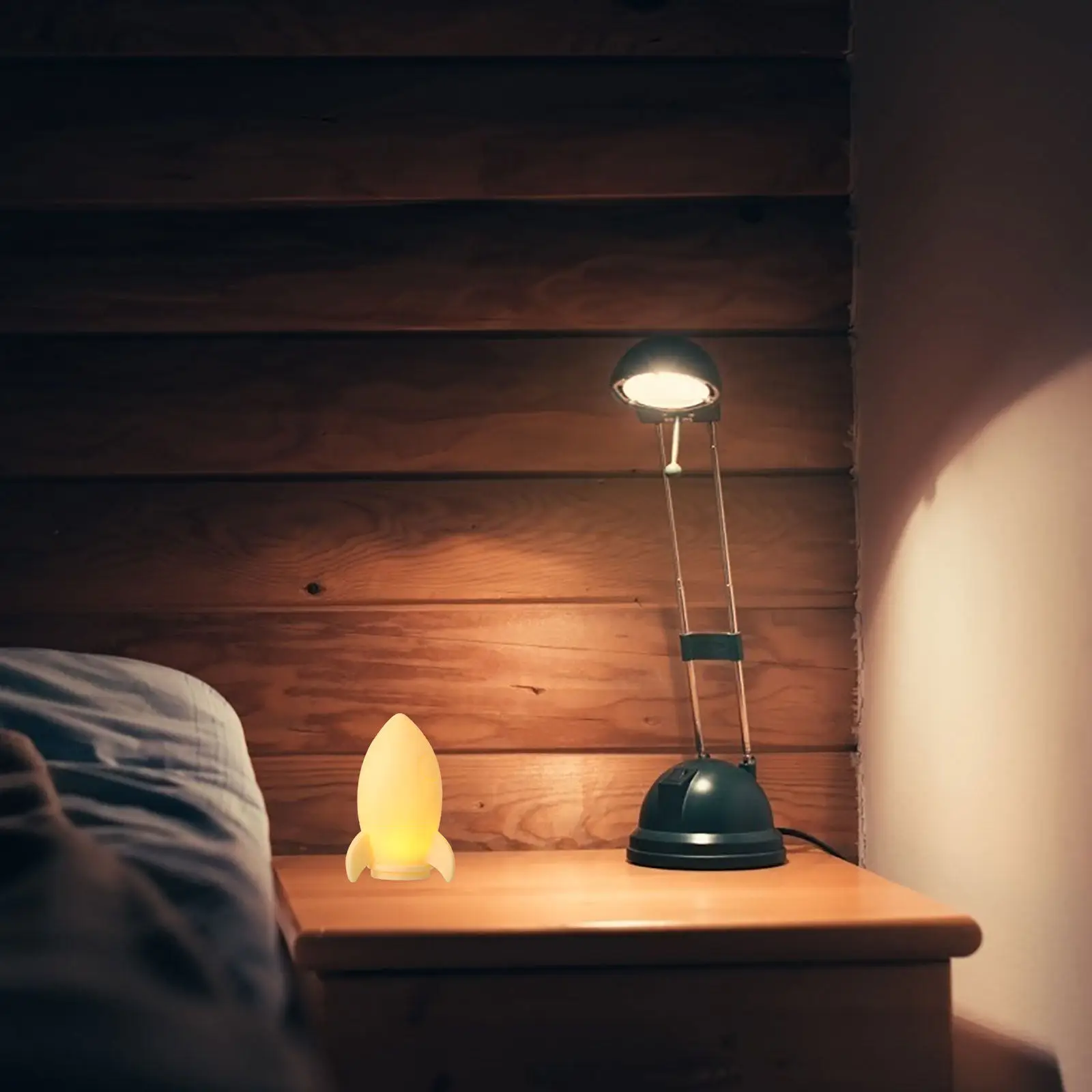 2Pcs Chic Rocket Design Small Night Touch Battery Operated Bedside Lamp for Personal Home Sleeping Light