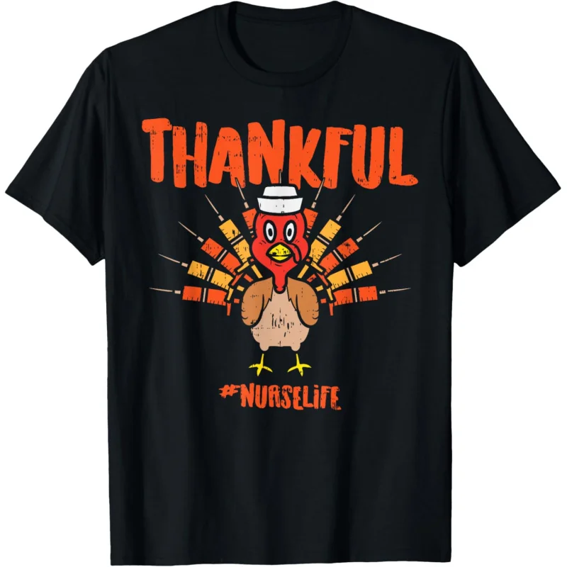 

Thankful Turkey Nurse Life Cute Thanksgiving Scrub Top Fall T-Shirt