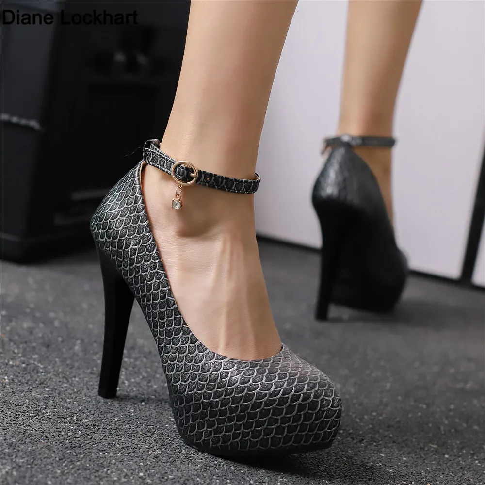 

Spring New Women's High Heels Platform Pump Ankle Strap Stiletto Heels Super High Heels Dress Pole Dance Shoes Gold Silver Brown