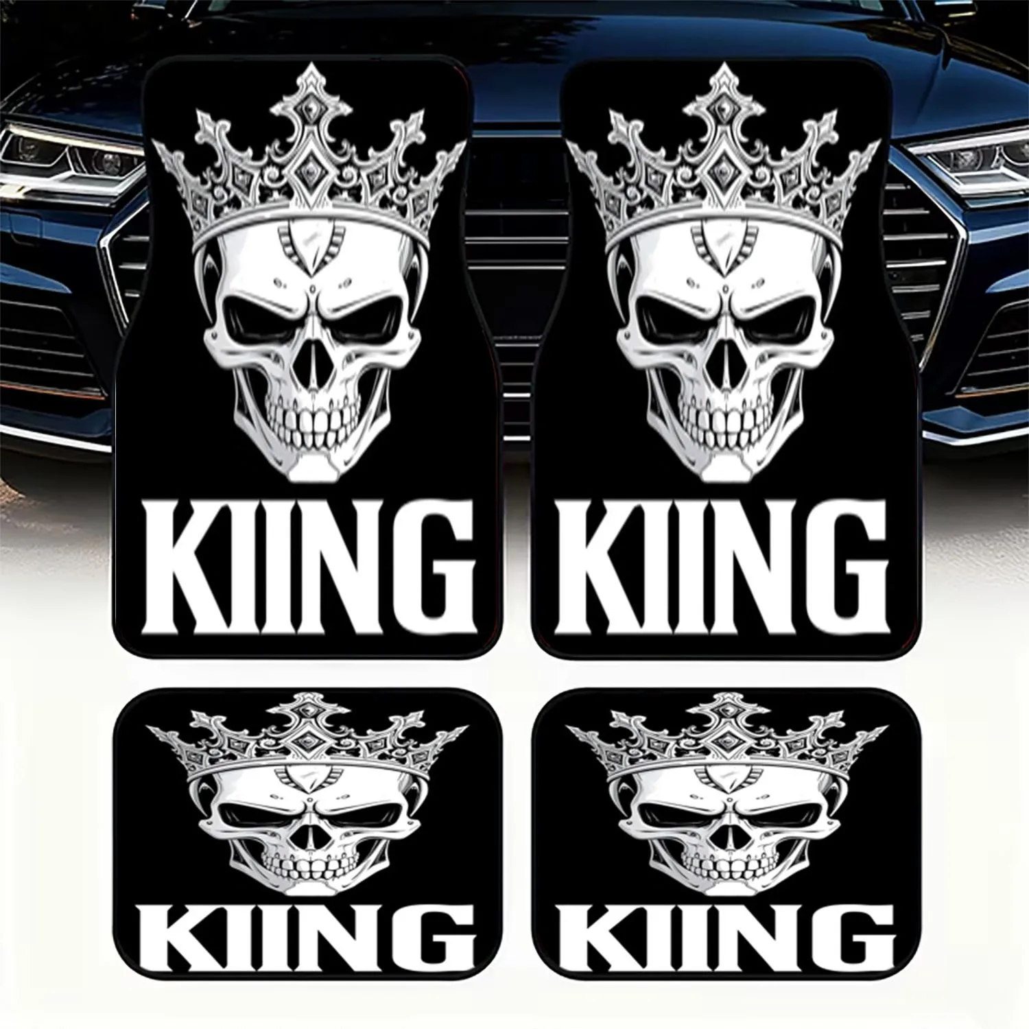 4pcs Car Floor Mats | Stylish Black-White 