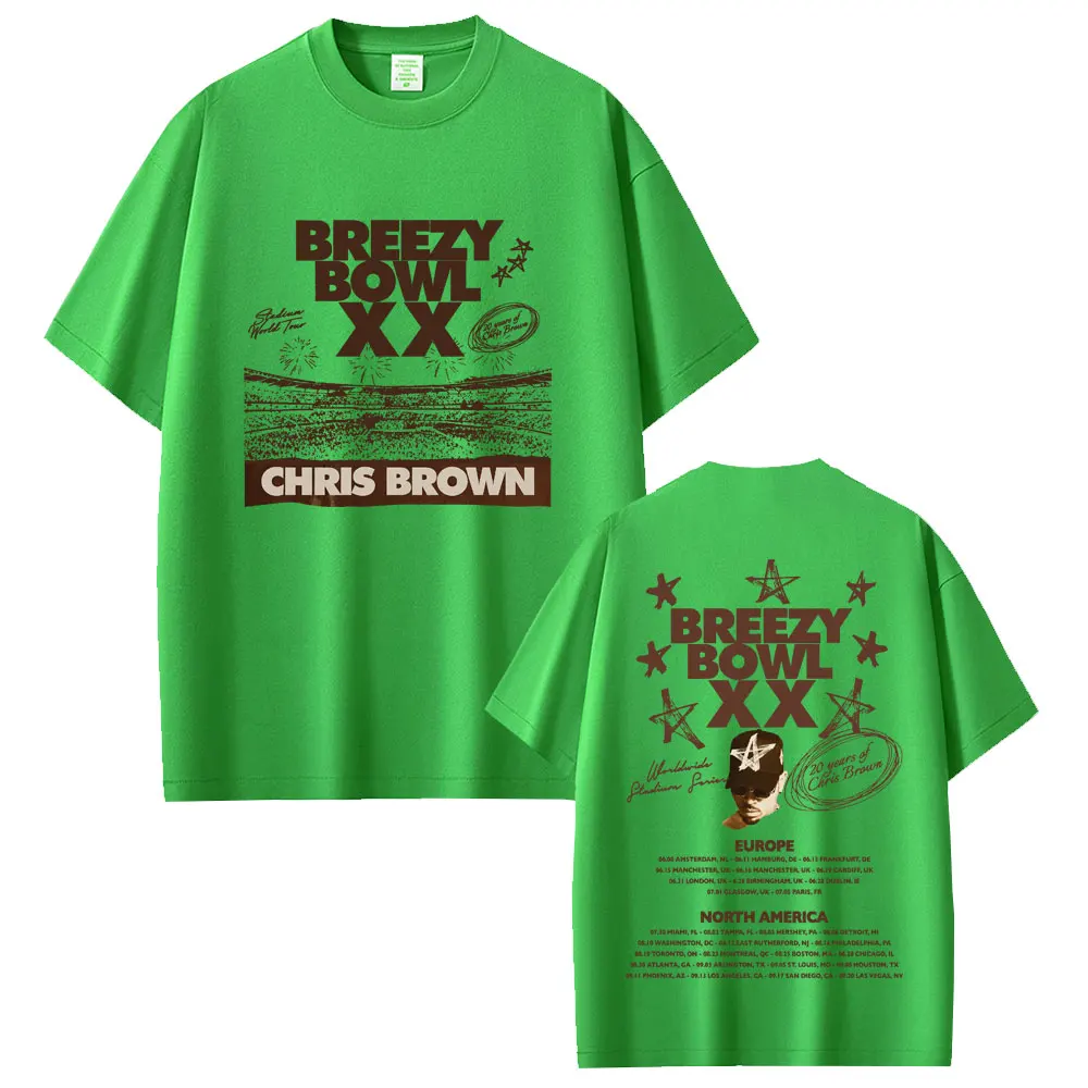 Rapper Chris Brown Breezy Bowl XX 2025 Tour T-shirt Men Women Casual Cotton Vintage T Shirts Summer Hip Hop Oversized T-shirts