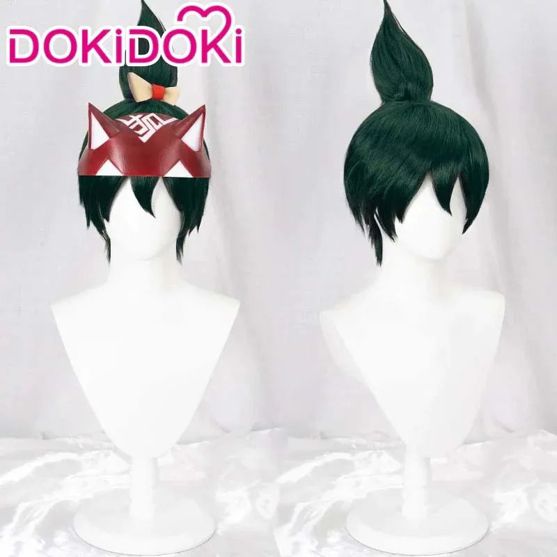 IN STOCK Kiriko Yuna Wig Game Cosplay Wig DokiDoki Mask Headband Kiriko Red Mask Women Green Hair Kiriko Yuna Wig / Prop