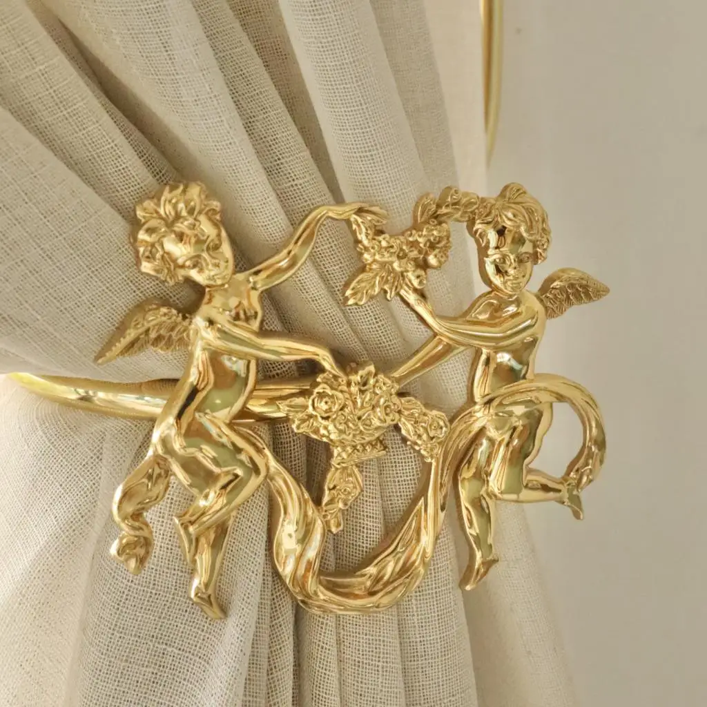 American Pair Of Brass Garlands Angel Wings Figurines Curtain Hooks Hallway Golden Hooks Creative Luxury Decorative Wall Hooks