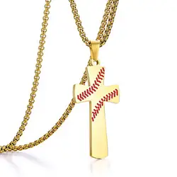 HNSP Stainless Steel Baseball Cross Chain Pendant Necklace For Men Sports Leisure Medal Accessories