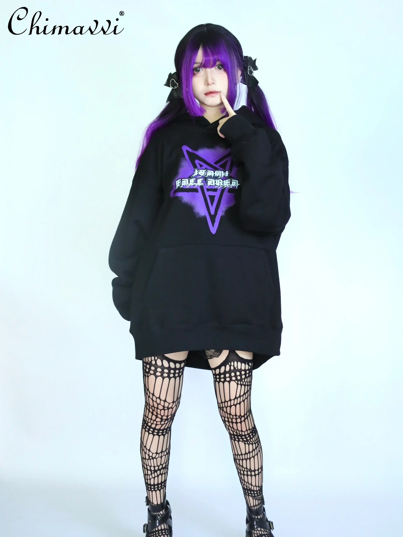 

Japanese Mining Series Casual Sweatshirt Autumn and Winter Gothic Subculture Dark Cool Girls Long Sleeve Loose Pullover Hoodies