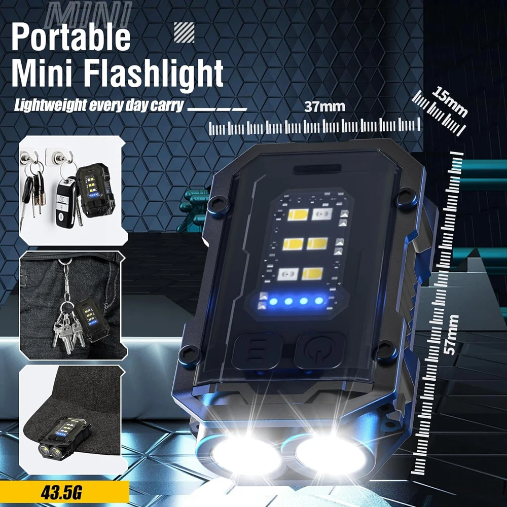 Potente Antorcha de bolsillo, Linterna magnética, LED superbrillante, multifuncional, Linterna COB LED EDC, Mini llavero