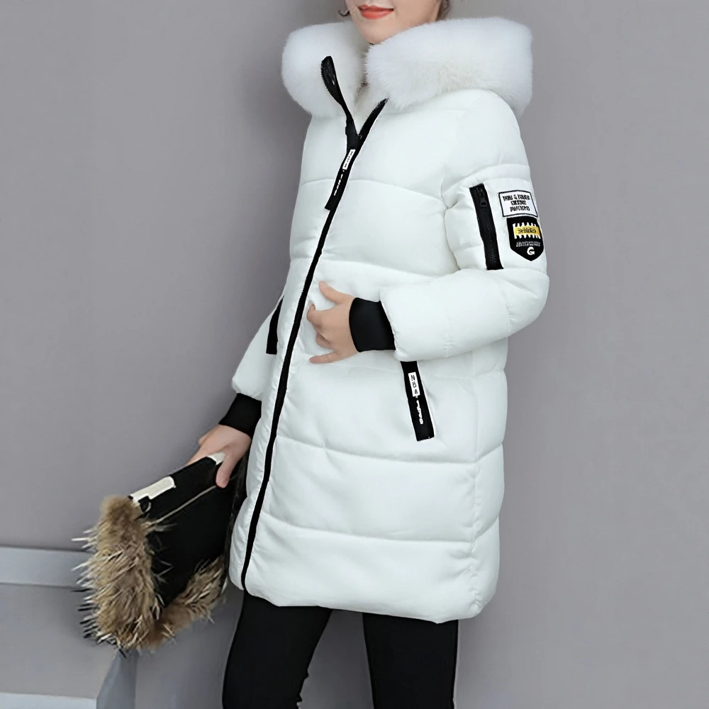 Women's Coats 2025 Winter Essential Plain Quilted Design Long Sleeve Hooded Faux Fur Trim Street Style Coats