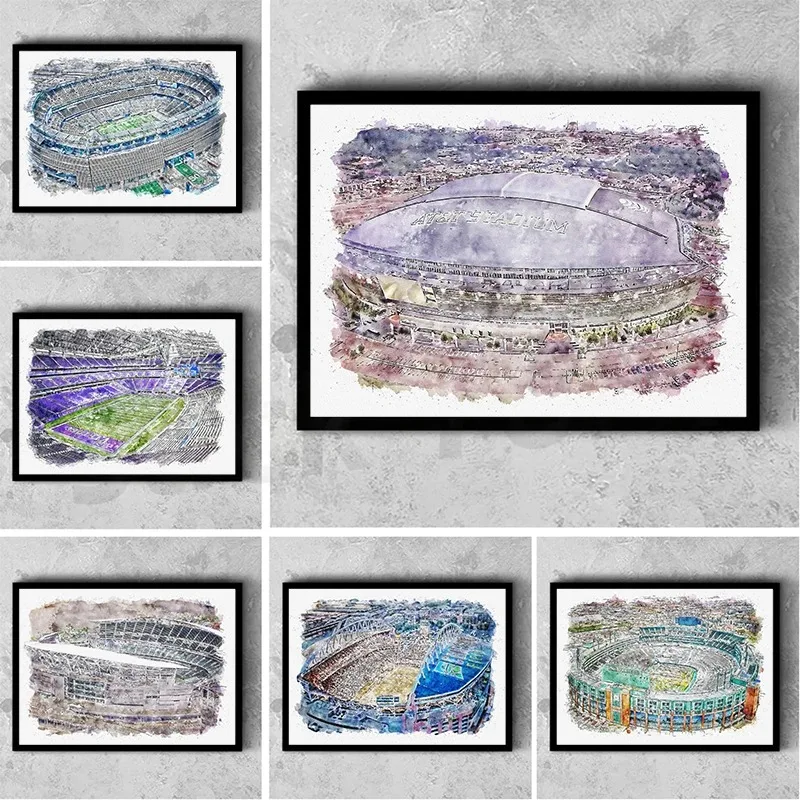 Watercolor Big Court Painting Canvas Poster Sports Field Wall Art Picture for Living Room Playroom Bar Club Modern Home Decor