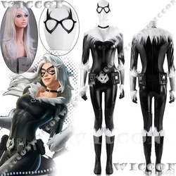 Black Cat Felicia Hardy Game Skin Cosplay Costume Long Wig Sexy All Black Jumpsuit Shoes Women Girl Holloween Customized