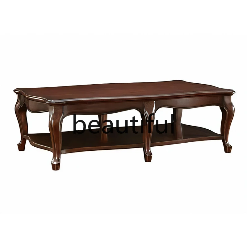American retro old solid wood coffee table living room rectangular cherry wood veneer coffee table