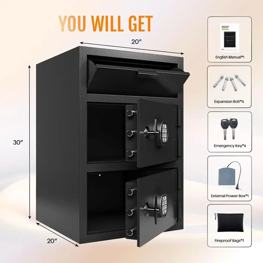Heavy Duty Double Door Safe Deposit Drop Box with Lock and Slot for Business Use