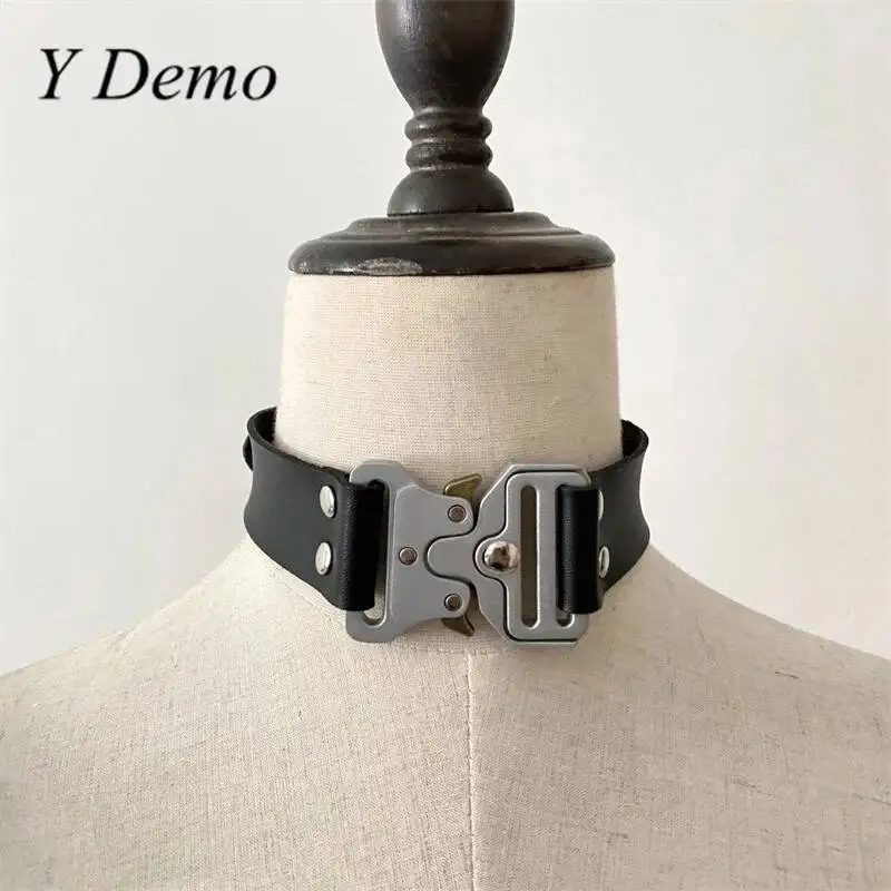 Y Demo Punk Metal Stainless Steel Buckle Adjustable Choker Women's Rock Necklace Party Techwear