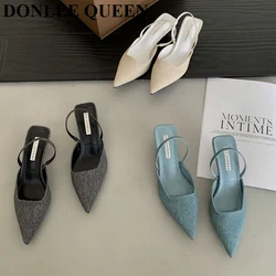 Fashion Brand Slingback Sandals Women Med Heels Pumps Elegant Pointed Toe Female Mules Dress Slides Sandalias Mujer Verano Mujer