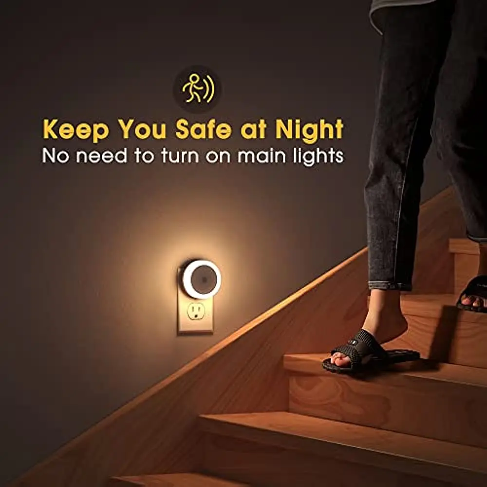 New LED Night Lamp EU US  UK Plug Smart Light Control Round Energy-Saving Bedside Wall Lights for Home Hallway Pathway Hot Sales