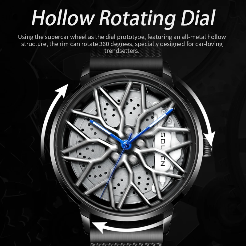 SOLLEN Men's Japan Import Quartz Movement Watch Luxury Switzerland Brand Luminous Waterproof Dual Skeleton Design Clock SL358