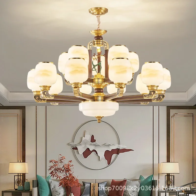 New Chinese Style Solid Wood All Copper Chandelier Modern Simple High End Atmosphere Living Room Main Lamp