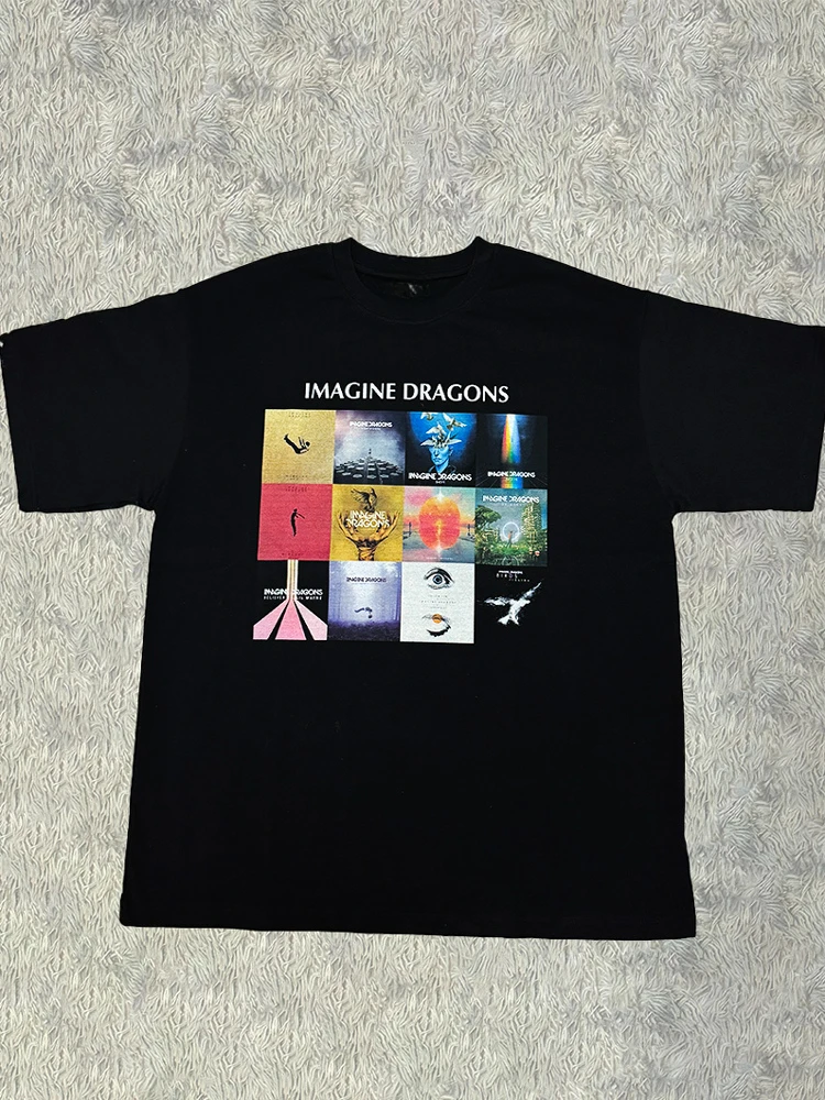 

"Imagine Dragons Band Album Peripheral" Black and White Cycle Original High Quality Heavy Direct Injection Loose Cotton Short