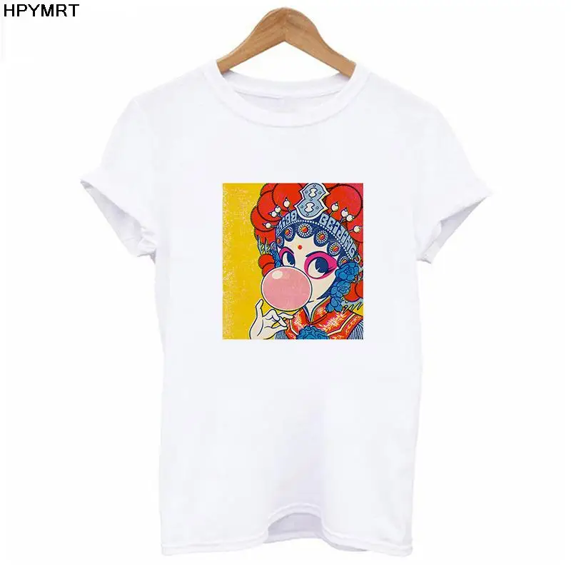 Fashion Harajuku Graphics T-Shirt Cartoon blowing bubbles Prints  Short Sleeve Clothes Lady Tees Female short sleeve O-neck Tops