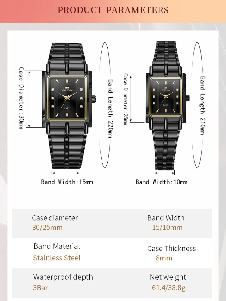 ساعة رجال الأعمال الماسية الفاخرة أزياء الحد الأدنى مستطيلة الفولاذ المقاوم للصدأ للماء كوارتز ساعات المعصم ساعات الزوجين