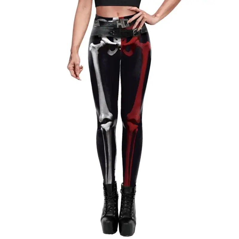 Nadanbao Leggings mit Spinnennetz-Skelett-Print, Halloween-Party, Damenhose, Sommerhose mit mittlerer Taille, weibliche Fitness-Sportstrumpfhose – Detail 8