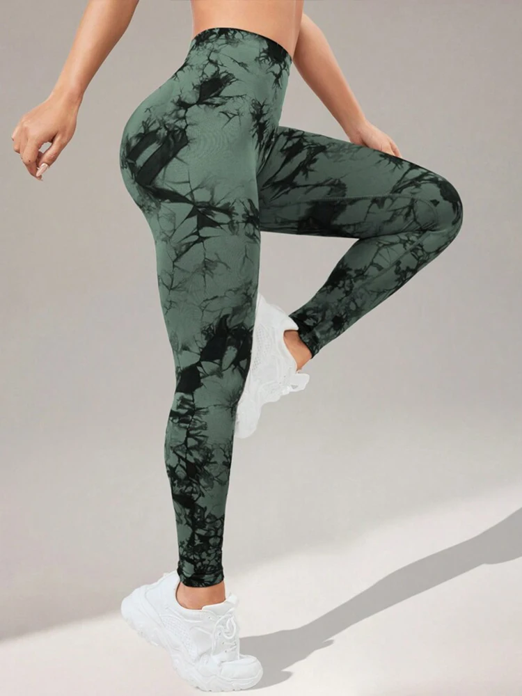 V-waist Tie-dye Yoga Trousers, High-waist Hip-lifting Fitness Pants, Training Sports Trousers, Women