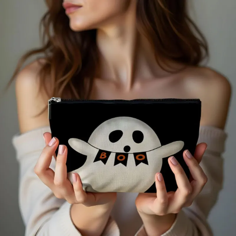 

Nightmare Before Christmas Linen Travel Toiletry Bag Women Student Halloween Bat Ghost Cosmetic Pencil Bag Storage Kit
