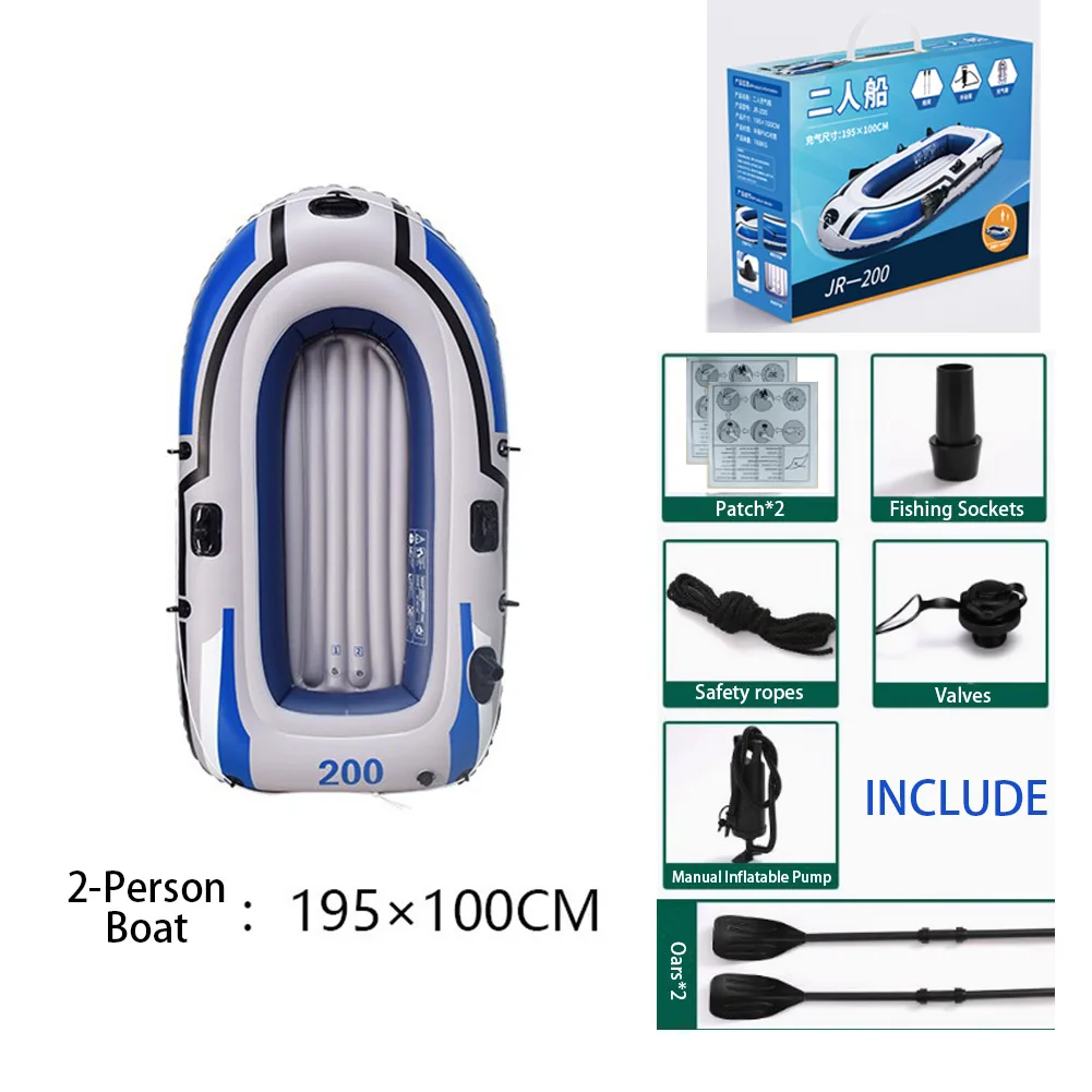 Heavy Duty PVC Inflatable Kayak 2-4 Person, Raft Canoe for Fishing, Rafting and Water Sports, Blue White and Yellow
