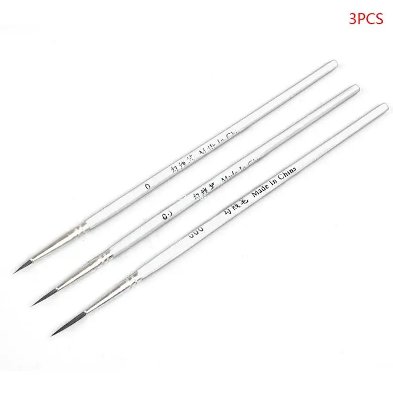 3pcs 0 00 000 Hook Line Pen Professional Fine Tip Drawing Brushes for Acrylic Dropship