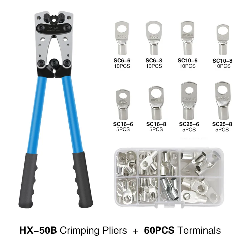 60CPS Assortment Car Auto Copper Ring Terminal Wire Crimp Connector Bare Cable Battery Terminals Soldered Connectors HX-50B Kit