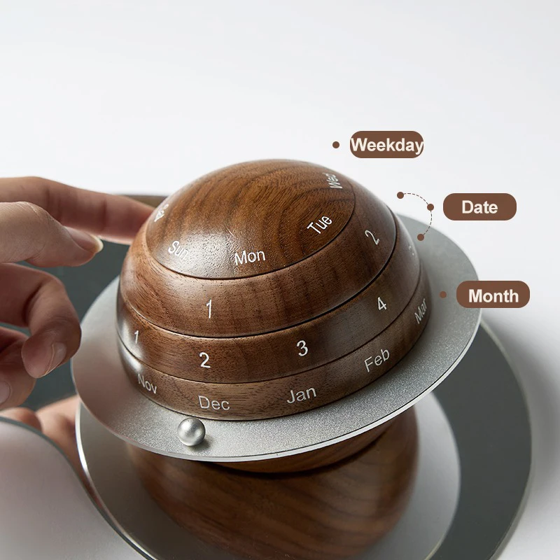 Creative Earth Wooden Rotary Daily Calendar Countdown Desk Perpetual Calendar Ornaments for Home Office Desktop